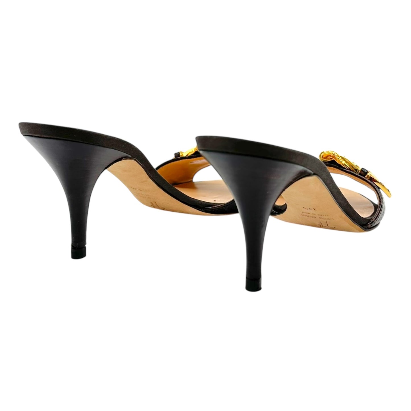 Giuseppi Zanotti Brown Croc Embossed Open-Toe Heels
