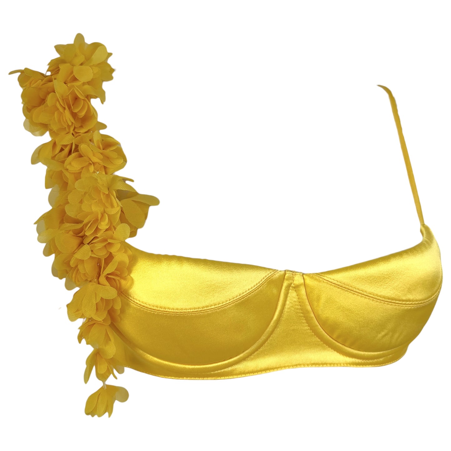 Fanci Club Yellow Floral Satin Demi Bra Top