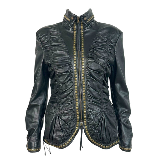 Roberto Cavalli F/W 2005 Studded & Ruched Black Leather Jacket