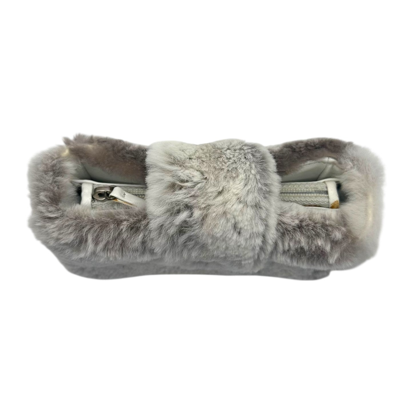 Chanel Gray Rabbit Fur Logo Clutch