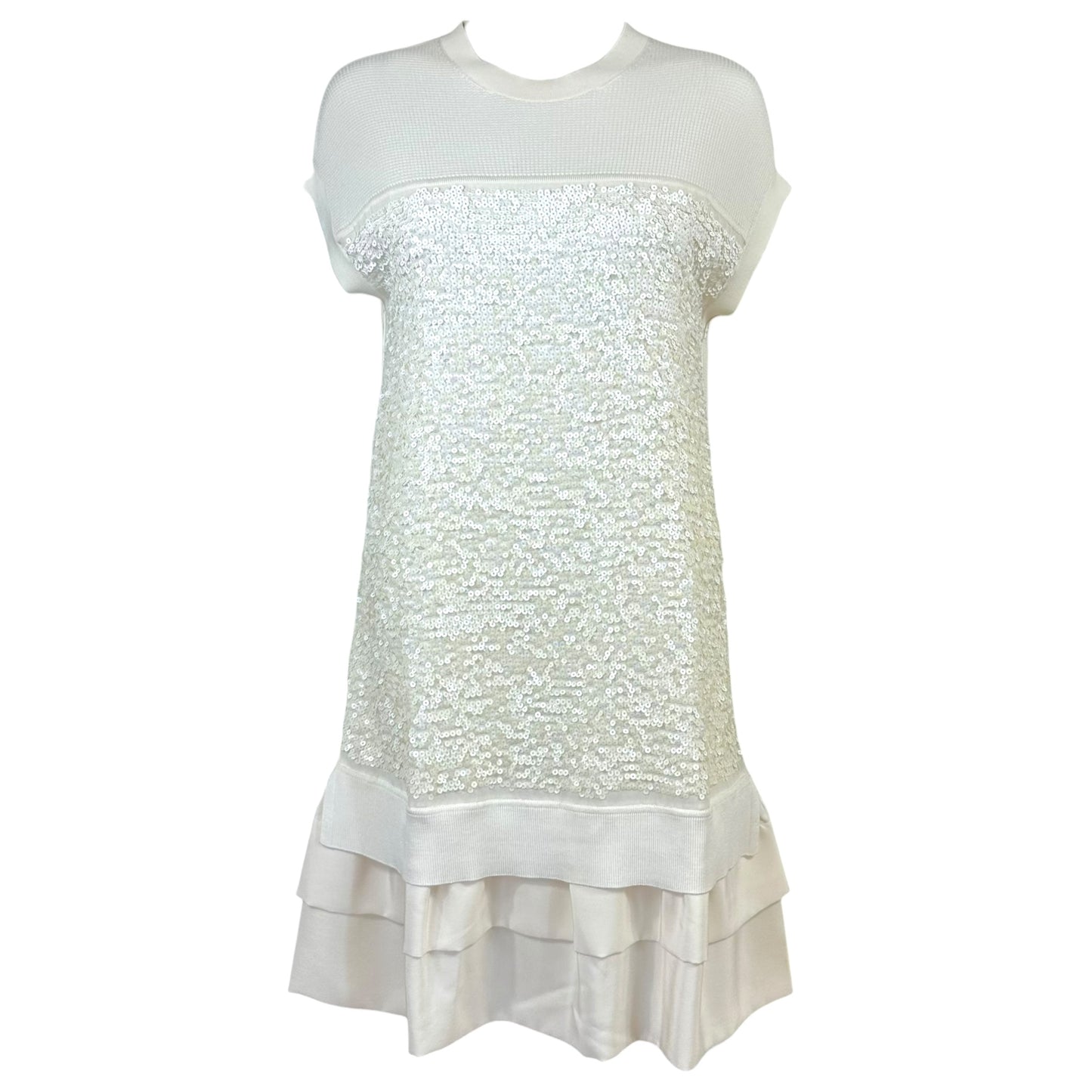 Louis Vuitton Ivory Sequin Embellished Knit Shift Mini Dress
