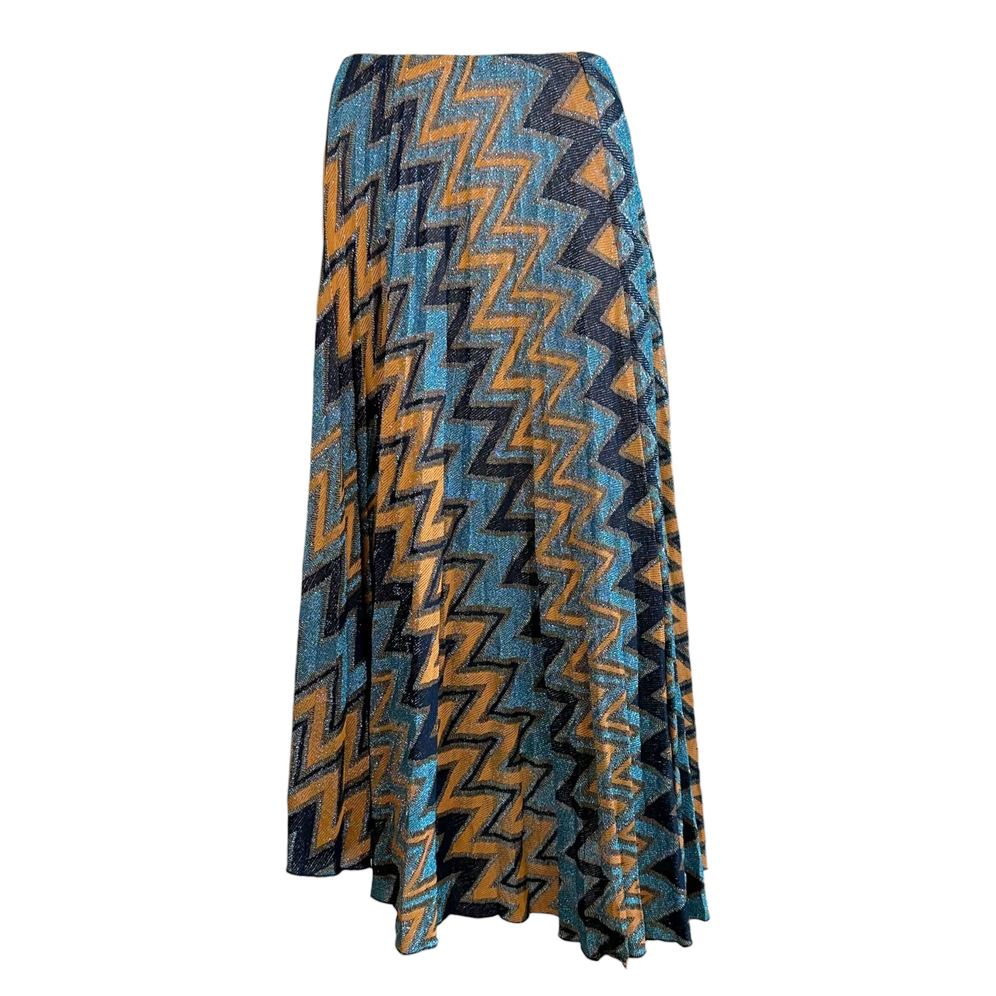Missoni Asymmetrical Midi Skirt Blue Orange Metallic Knit