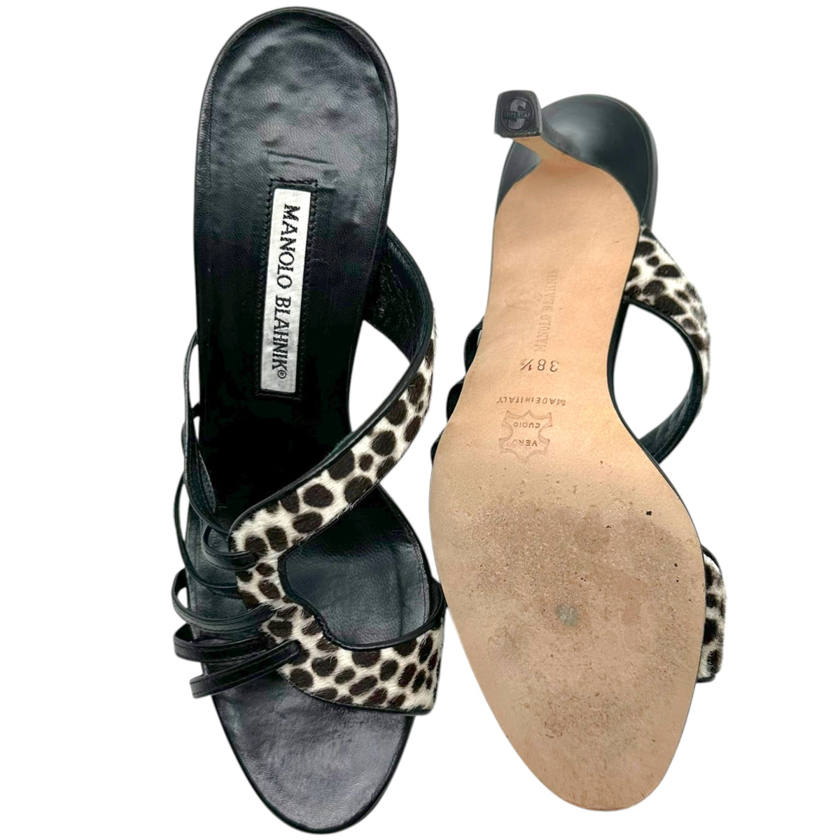 Manolo Blahnik Spotted Ponyhair Strappy Heeled Sandals