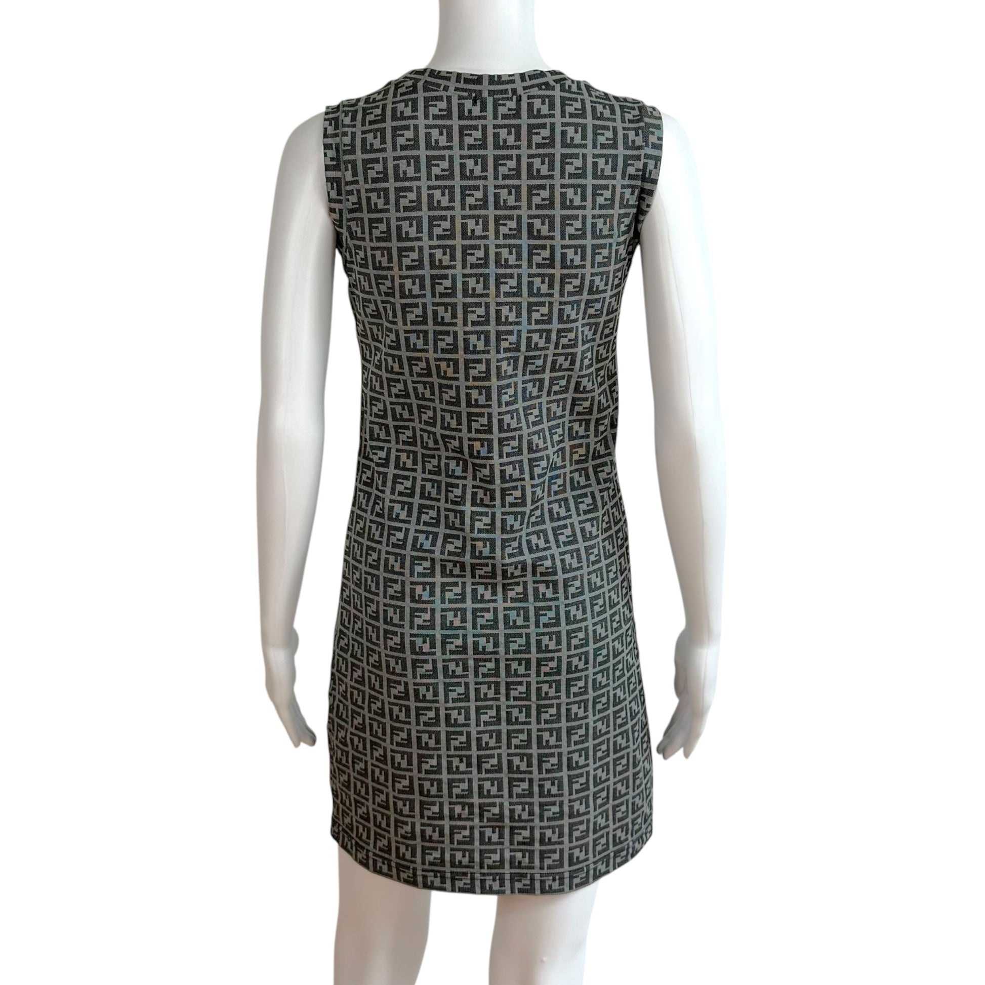 Fendi Mini Dress Gray Black Zucca Monogram Fitted
