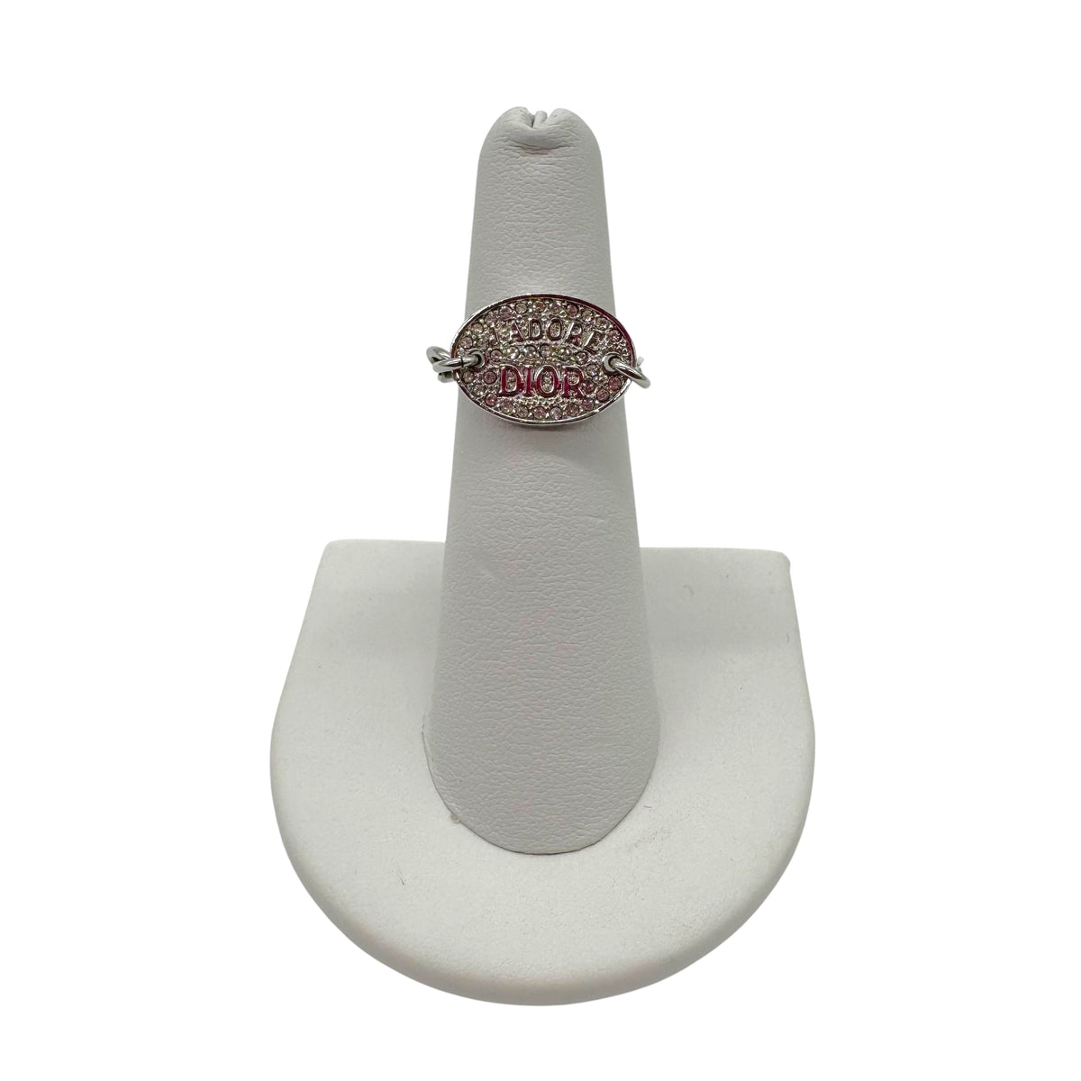 Christian Dior Silver Crystal Chain Ring