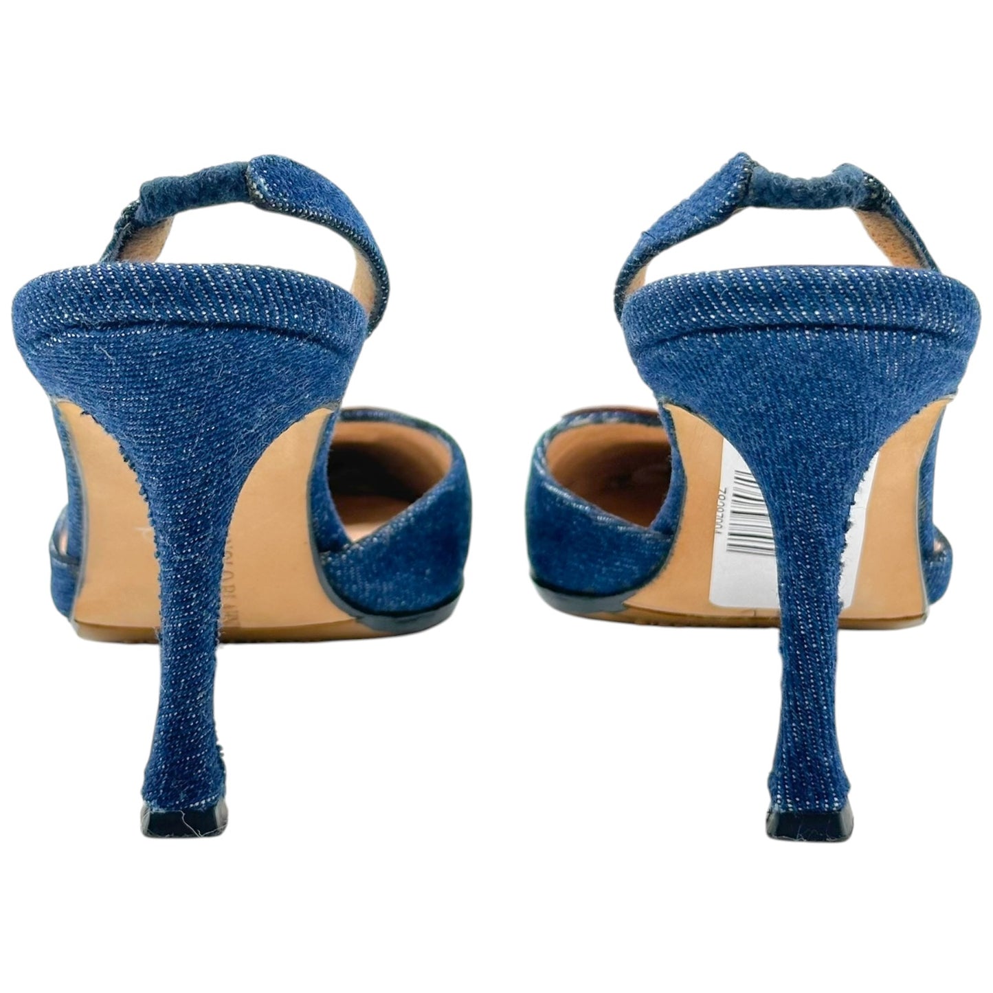 Manolo Blahnik Denim & Pink Bow Slingback Heels