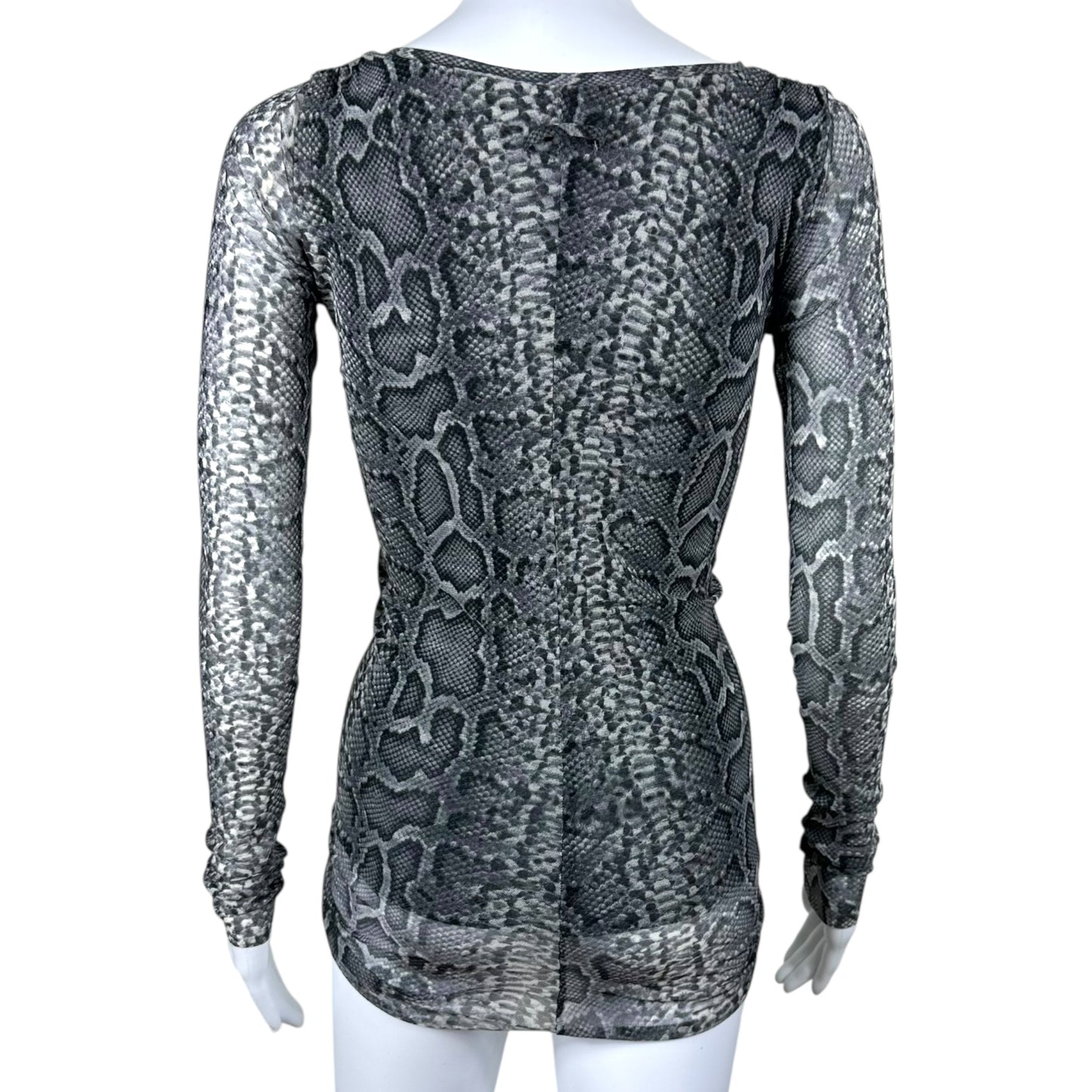 Jean Paul Gaultier Gray Mesh Snakeskin Print Longsleeve Top
