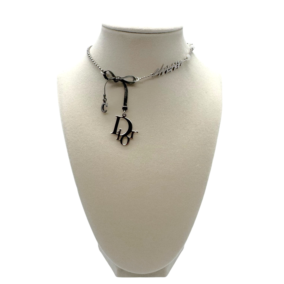 Christian Dior Multi-Logo Bow Choker Necklace