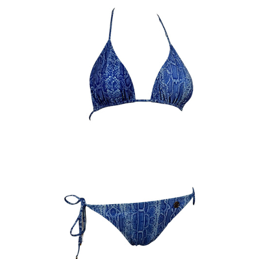 Roberto Cavalli Blue Python Print Bikini Set