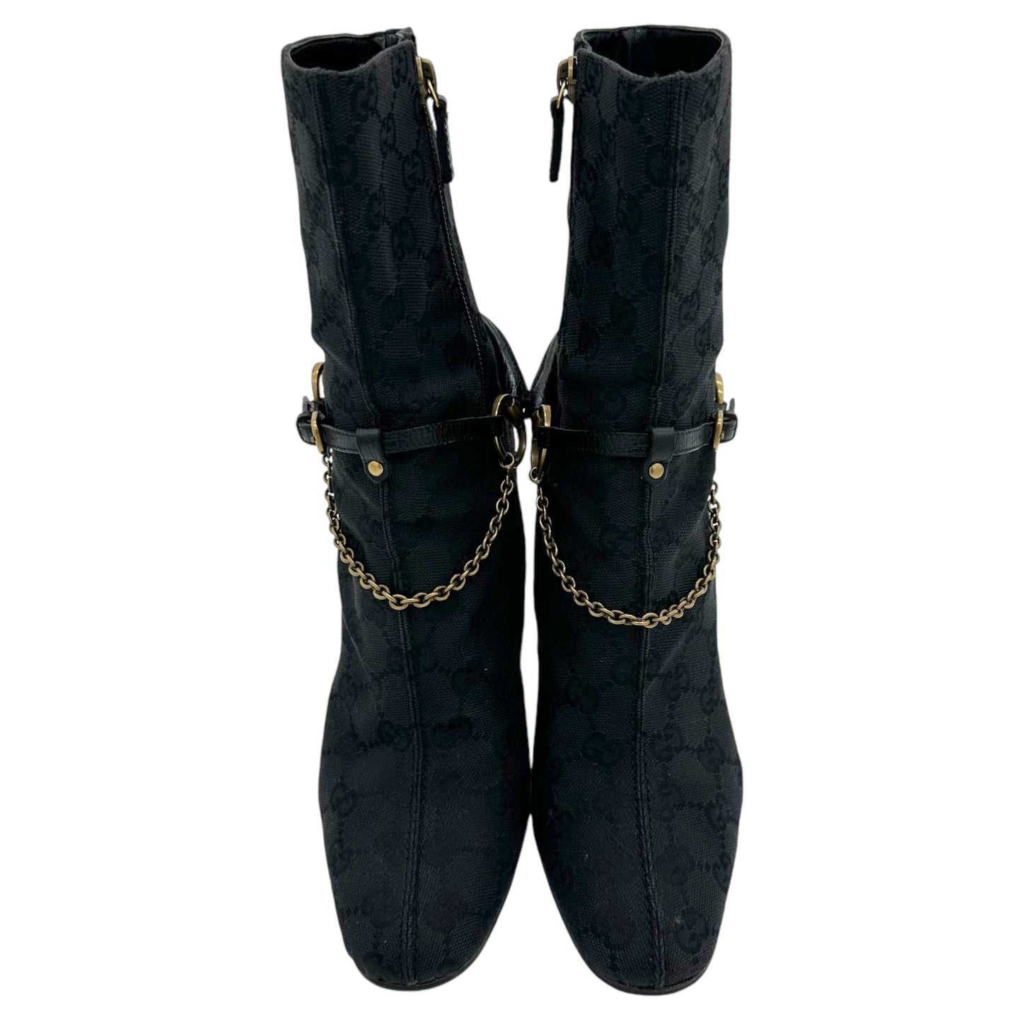 Gucci Black Monogram Heeled Booties - Outfit Repeater