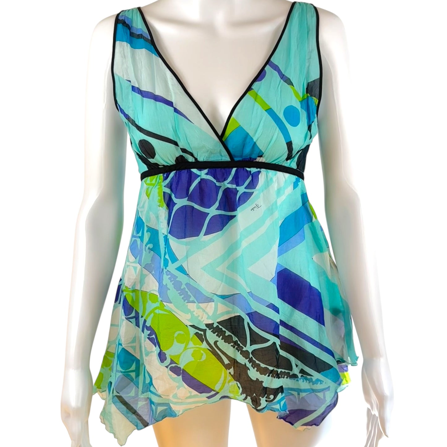 Emilio Pucci Blue Printed Asymmetrical Hem Tank Top - Outfit Repeater