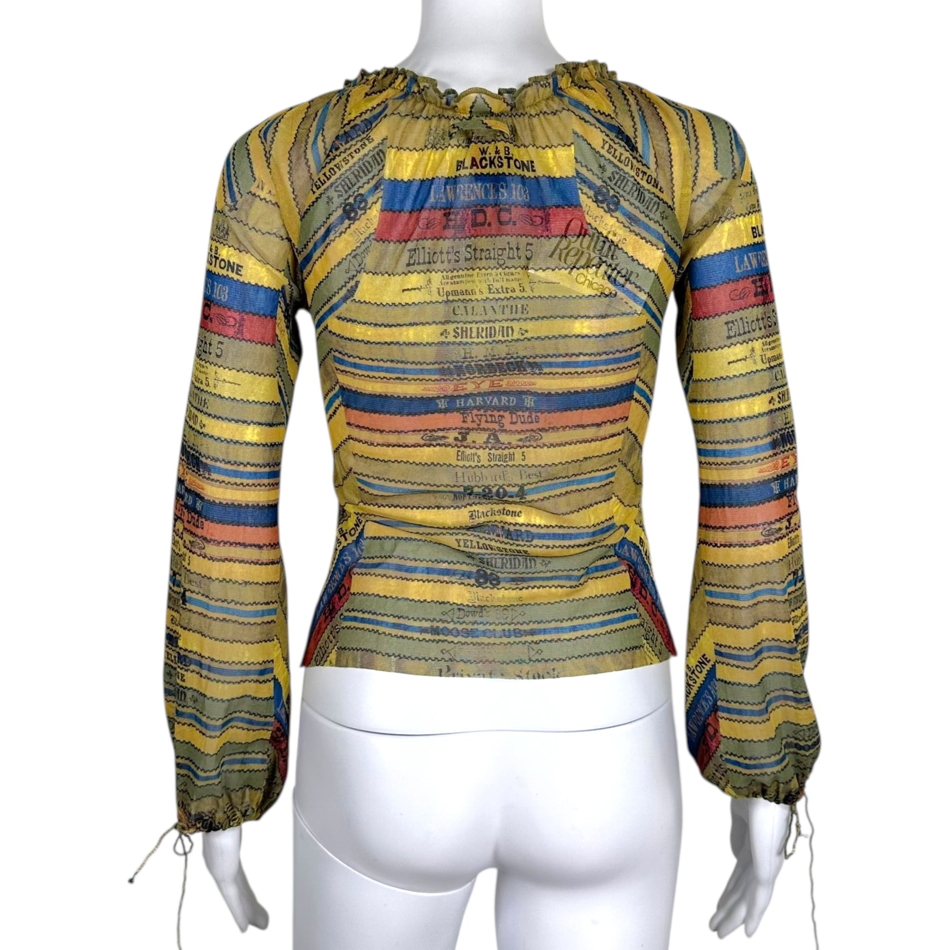 Jean Paul Gaultier Yellow Scroll Printed Mesh Longsleeve Top