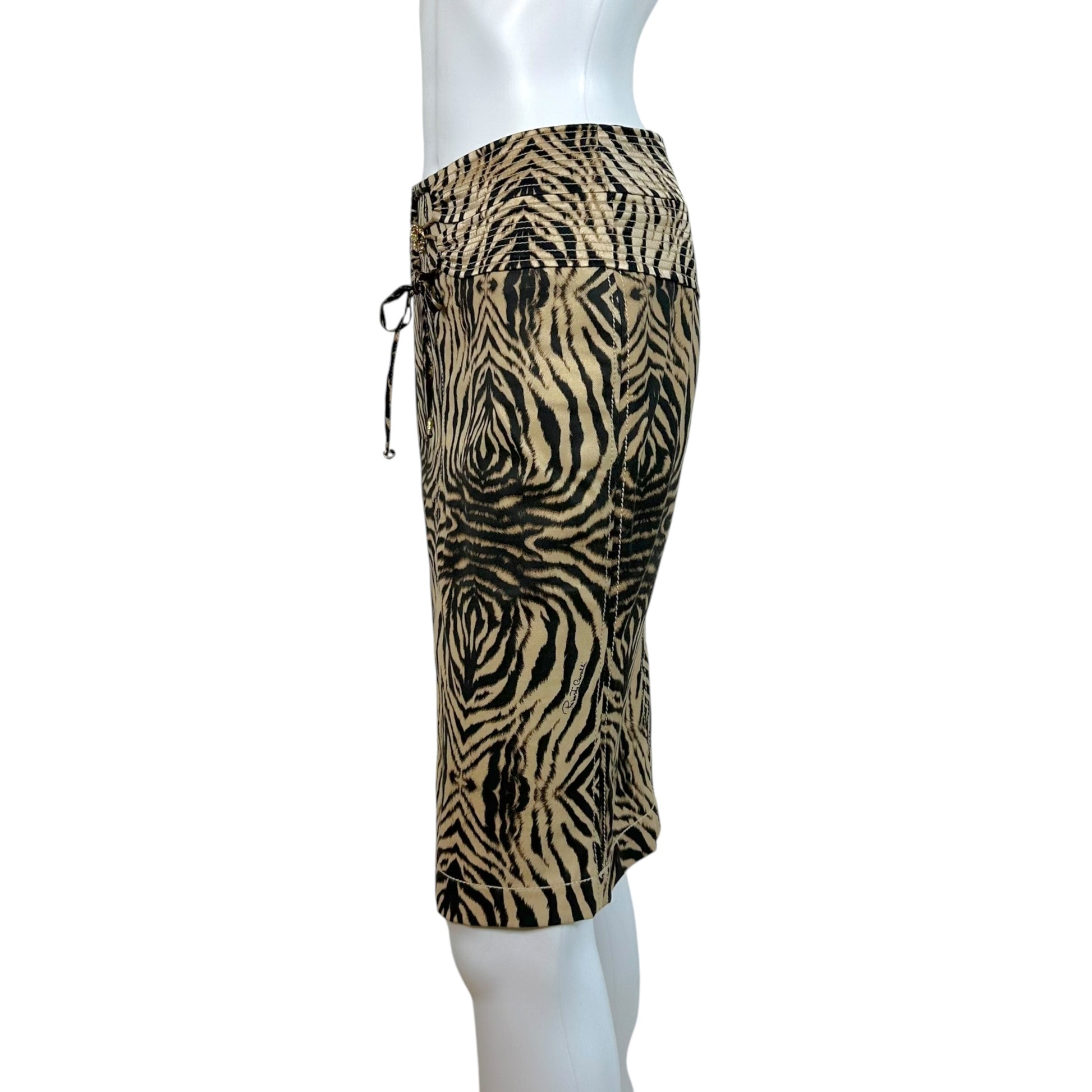 Roberto Cavalli Denim Midi Skirt Brown Zebra Print