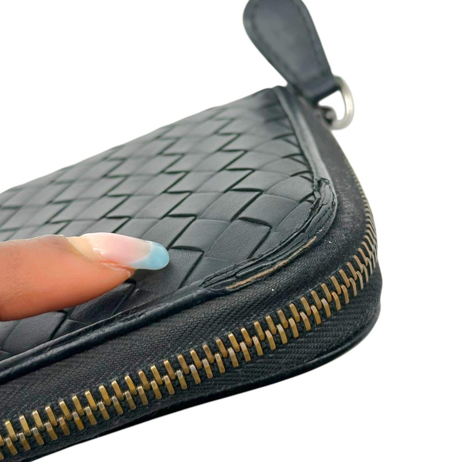 Bottega Veneta Black Intrecciato Leather Zip Wallet