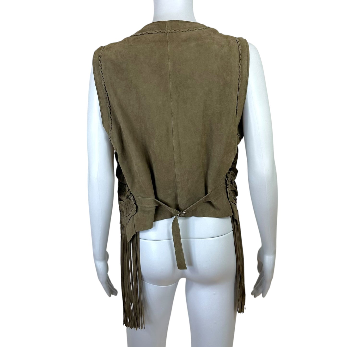Roberto Cavalli Brown Perforated Suede Fringe Trim Cropped Vest