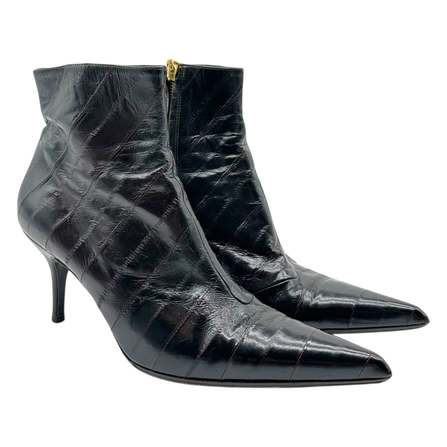 Dolce & Gabbana Brown Eel Skin Pointed Toe Heeled Ankle Boots