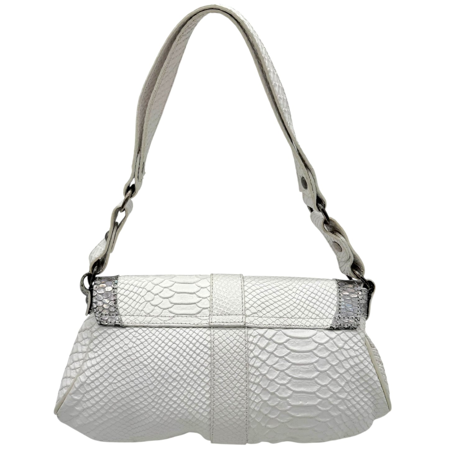 Just Cavalli White & Silver Faux Python Leather Shoulder Bag