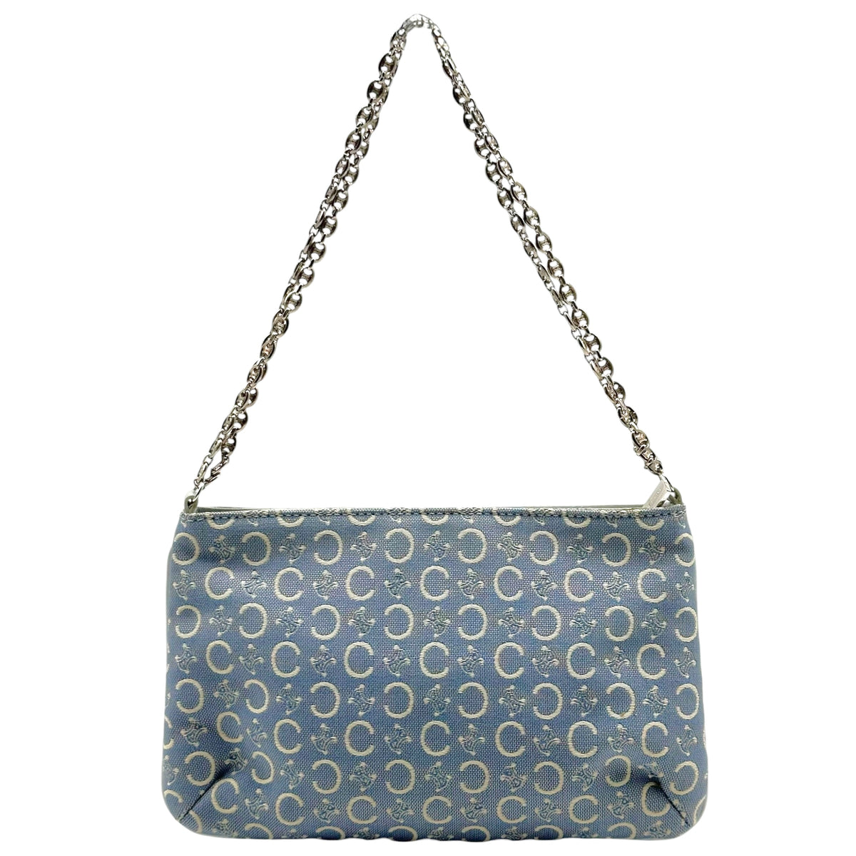 Celine Pochette Bag Light Blue Monogram Canvas Chain Strap