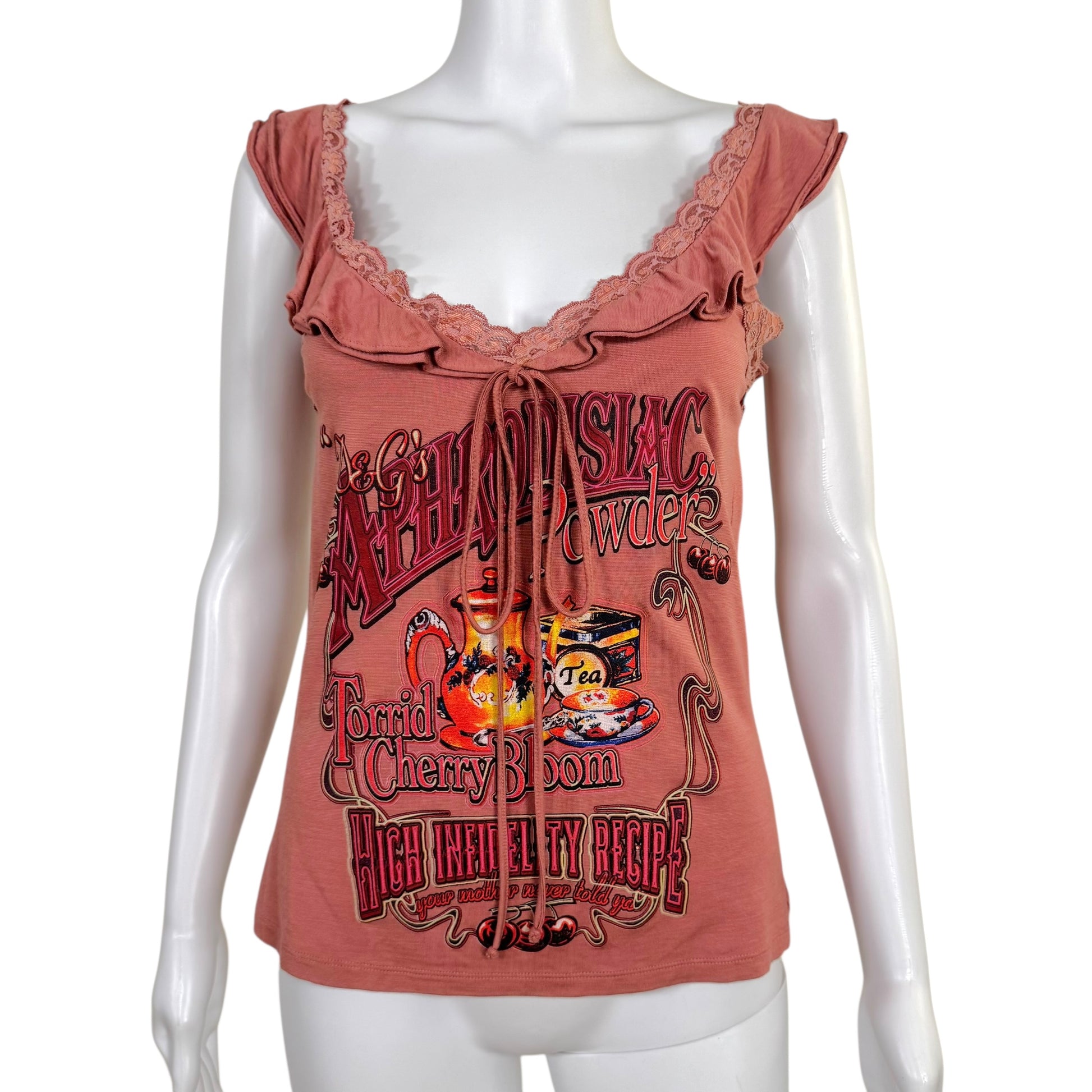 D&G Dolce & Gabbana 'Tea' Pink Graphic & Lace Tank Top - Outfit Repeater