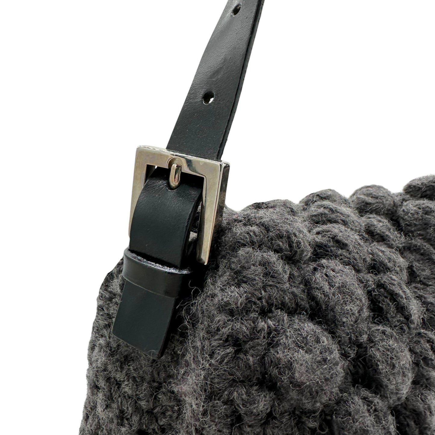 Fendi Gray Wool Knit Baguette Bag