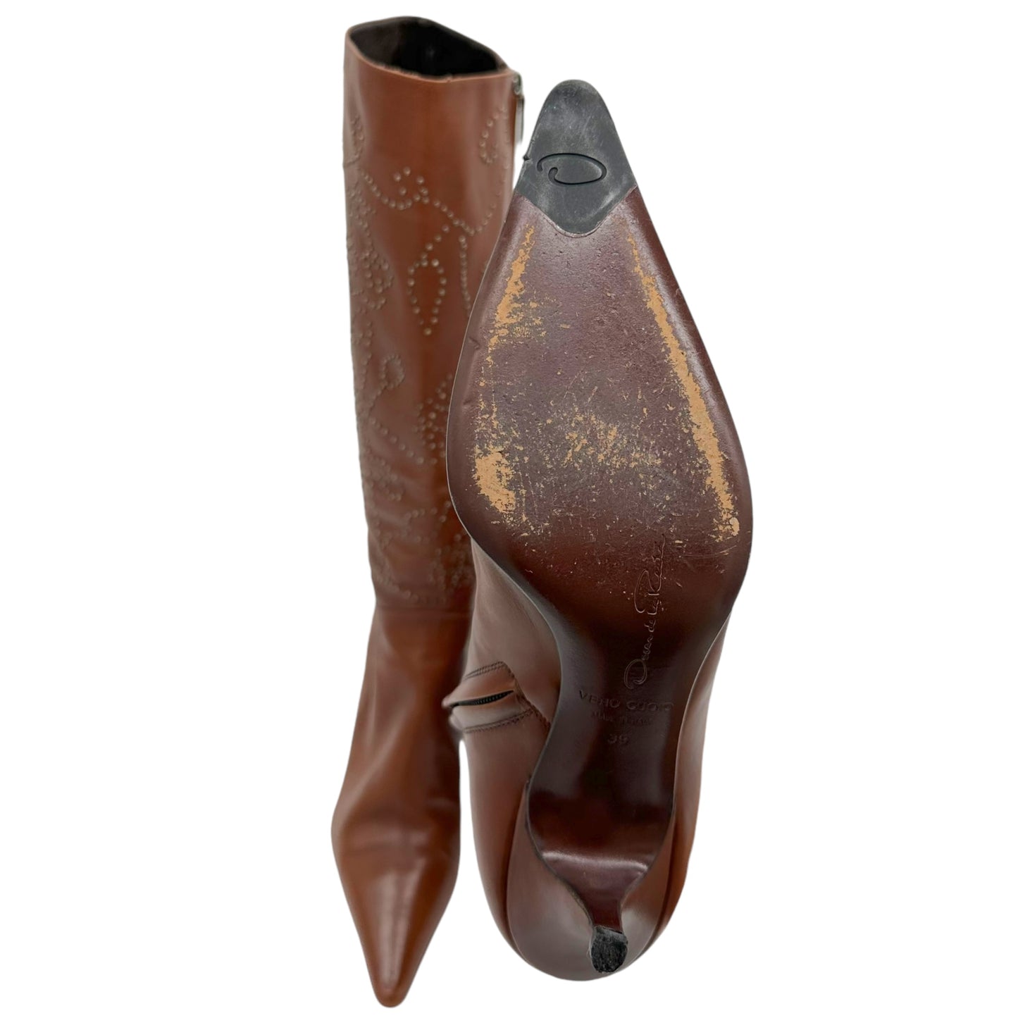 Oscar de la Renta Brown Studded Leather Boots - Outfit Repeater