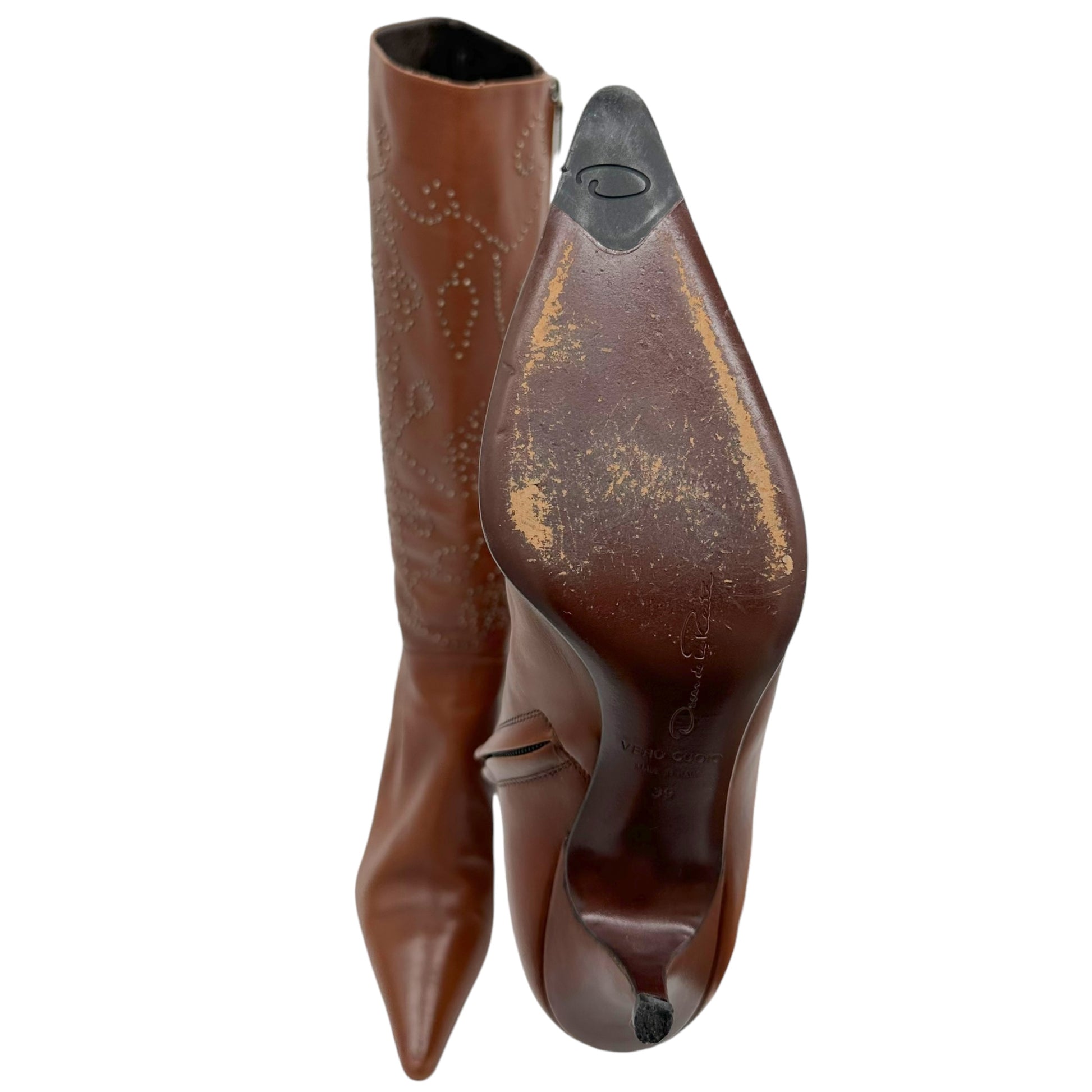 Oscar de la Renta Brown Studded Leather Boots - Outfit Repeater