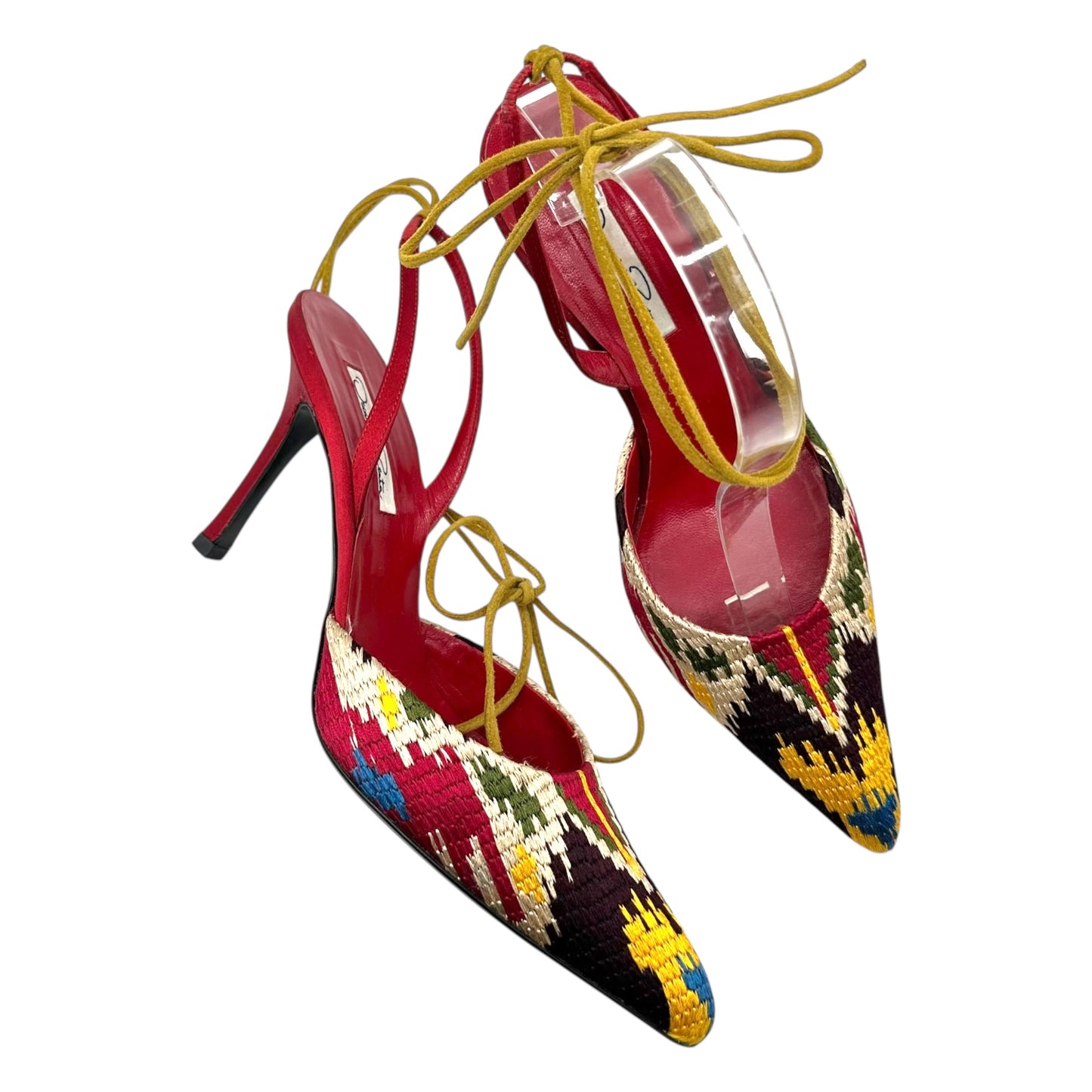 Oscar de la Renta Tribal Embroidered Wrap Heels