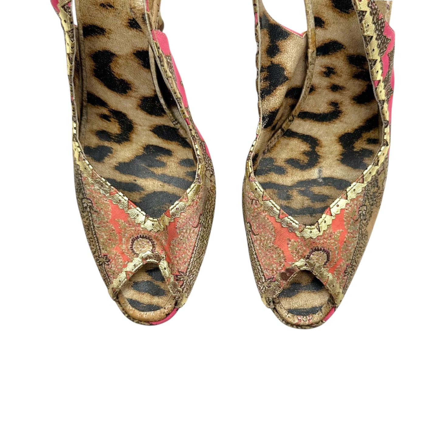 Roberto Cavalli Pink Metallic Paisley Silk Slingback Pumps