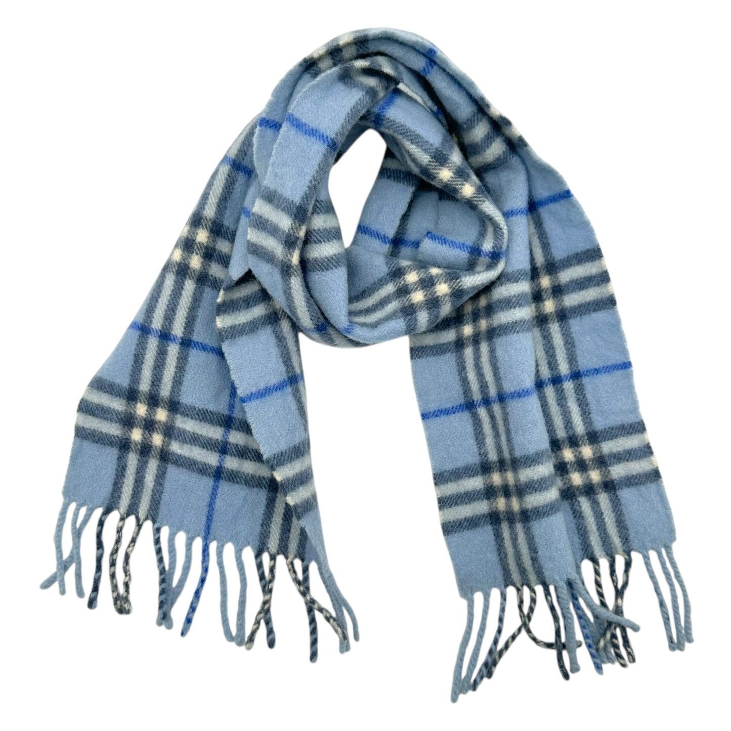Burberry Light Blue Nova Check Plaid Wool Scarf