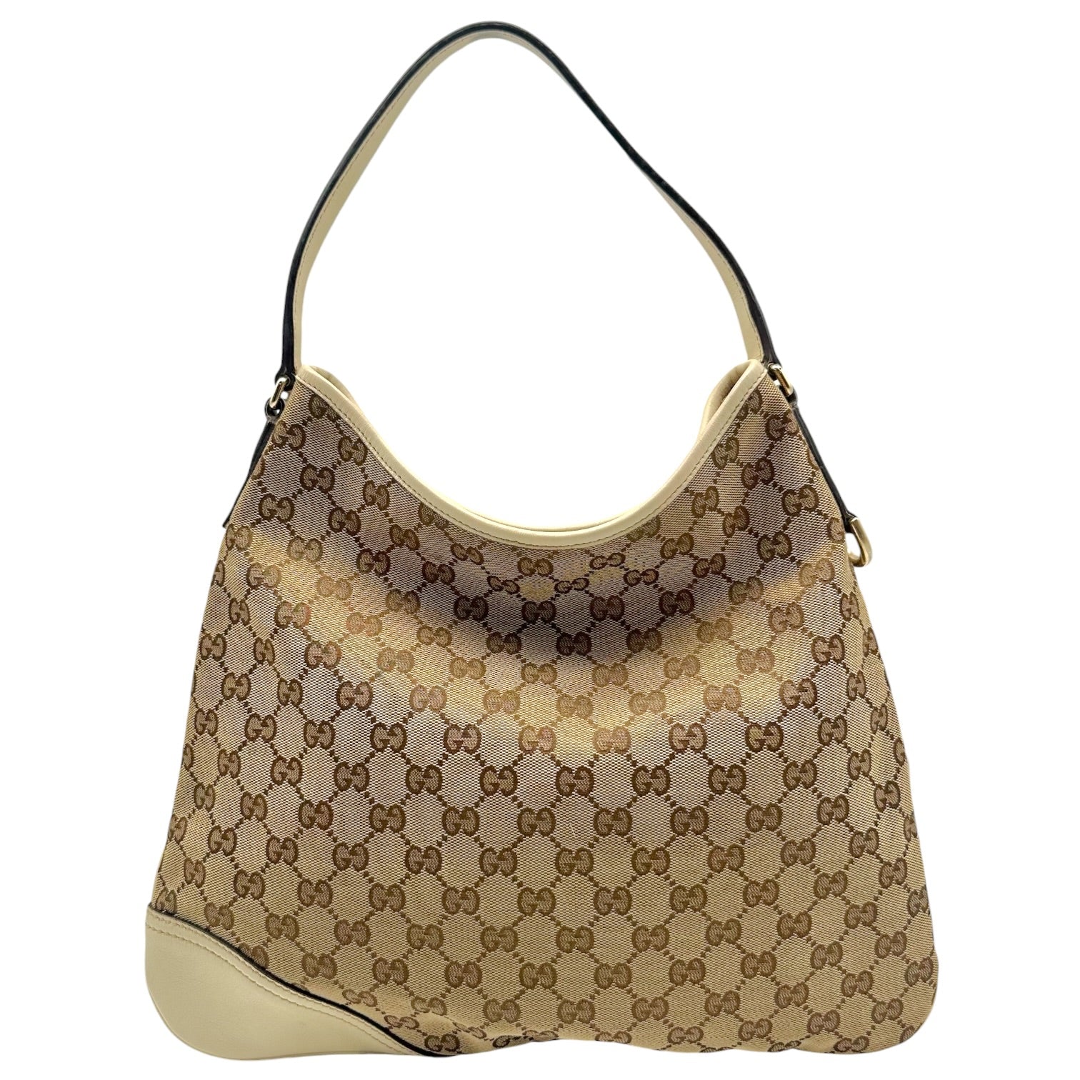 Gucci Ivory Leather Tan Monogram Shoulder Hobo Bag