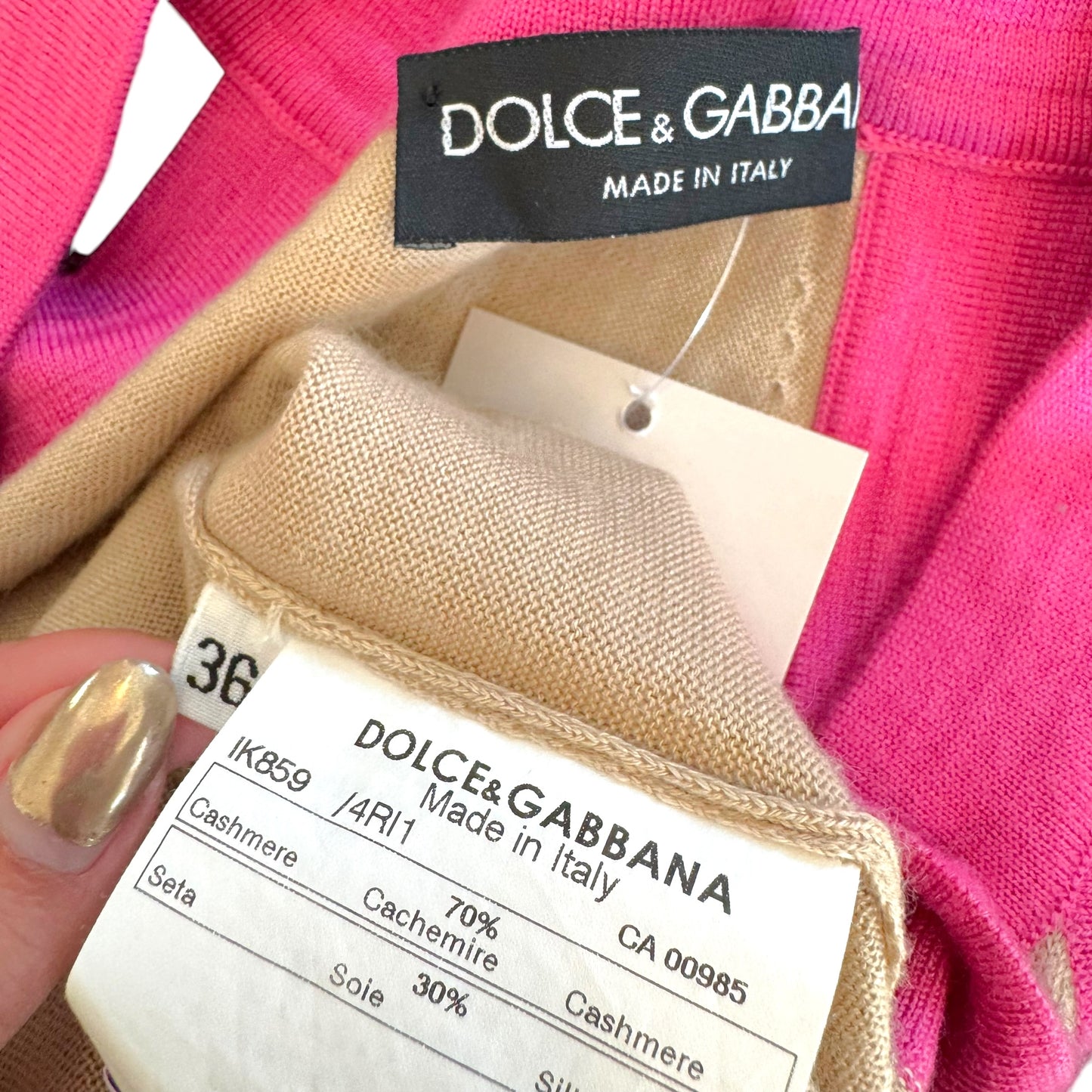 Dolce & Gabbana Pink Beige Logo Silk Cashmere Knit Tank Top