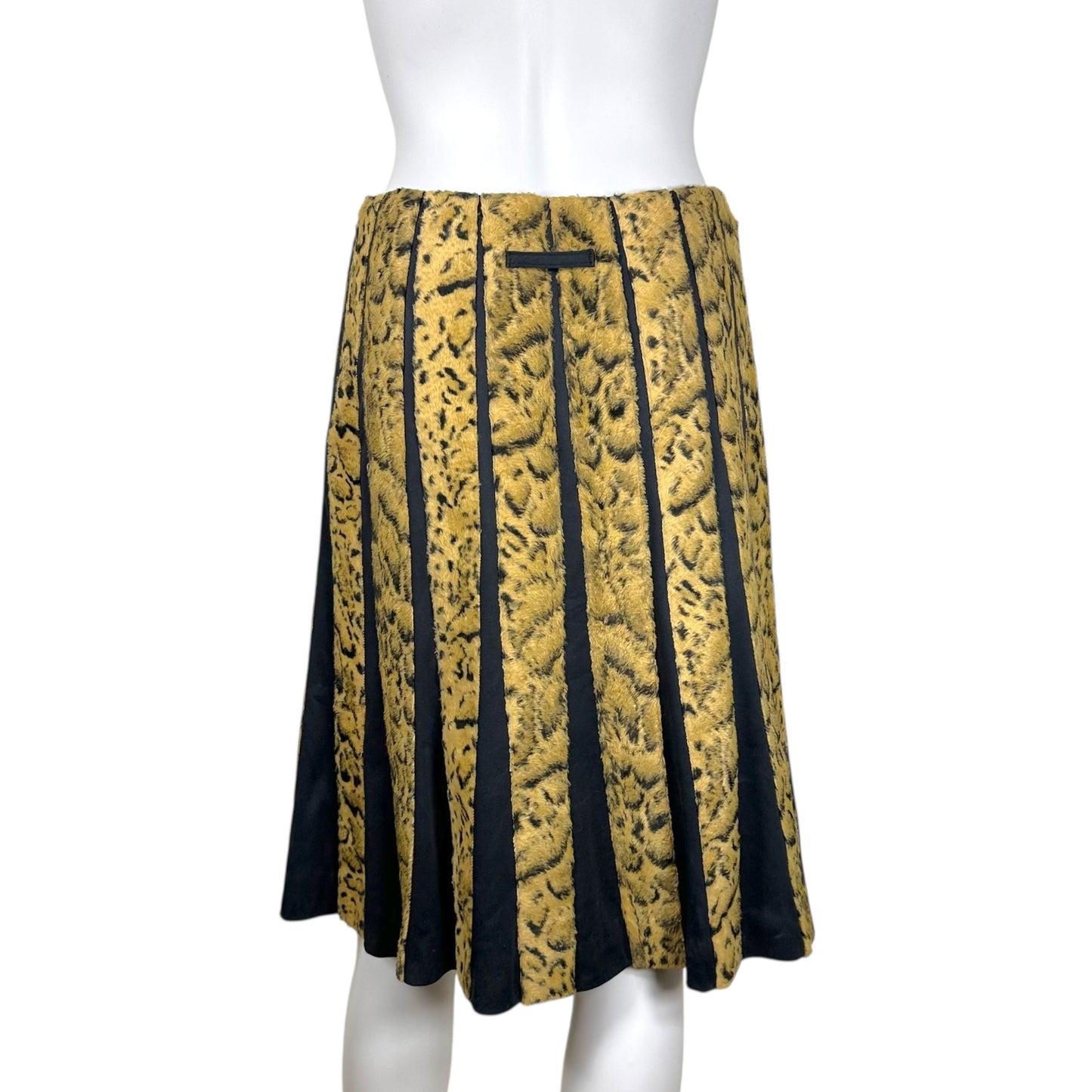 Jean Paul Gaultier Leopard Print Fuzzy Striped Midi Skirt