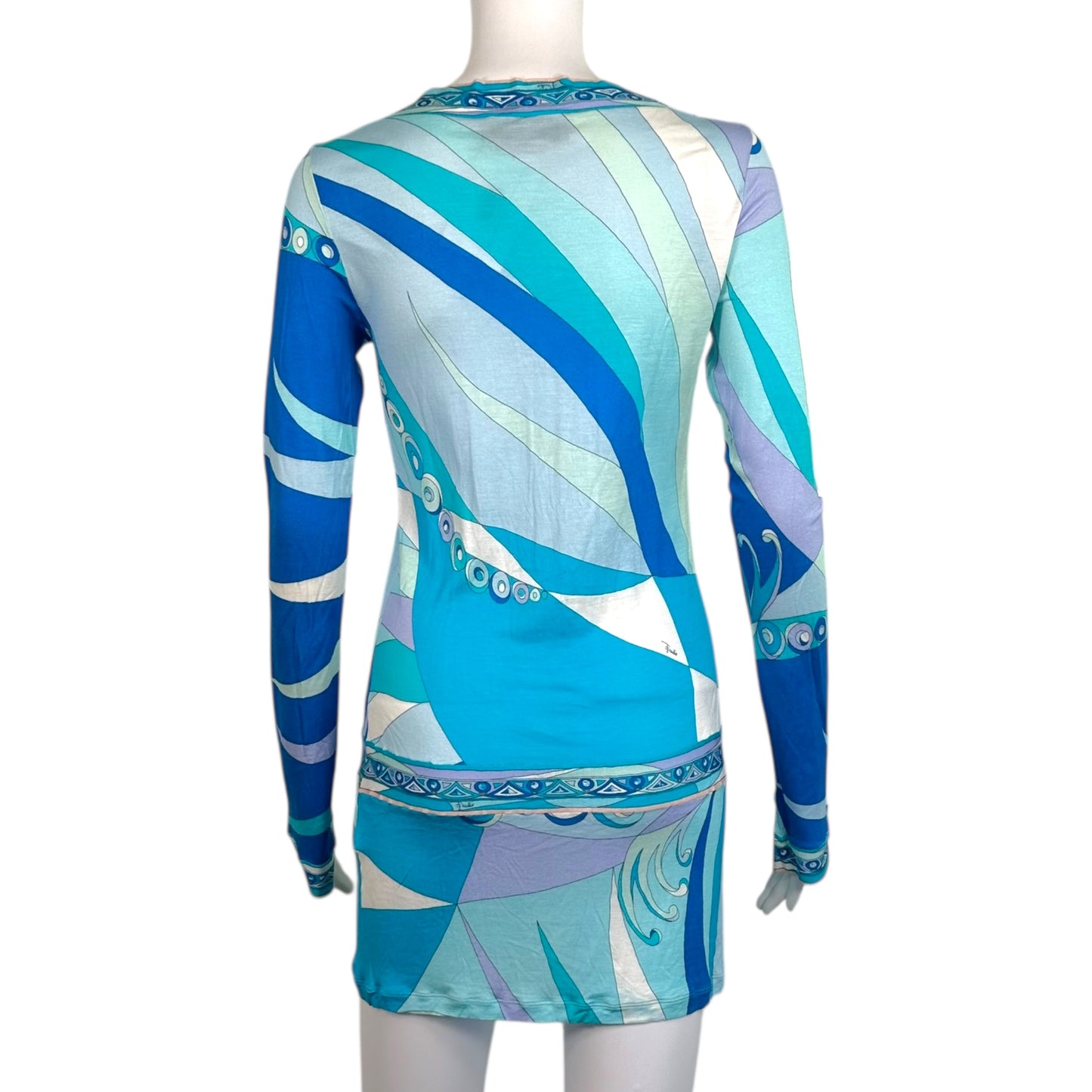 Emilio Pucci Blue Printed Longsleeve Mini Dress
