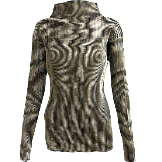 Issey Miyake Gray Velvet Semi-Sheer Pleated Turtleneck Blouse