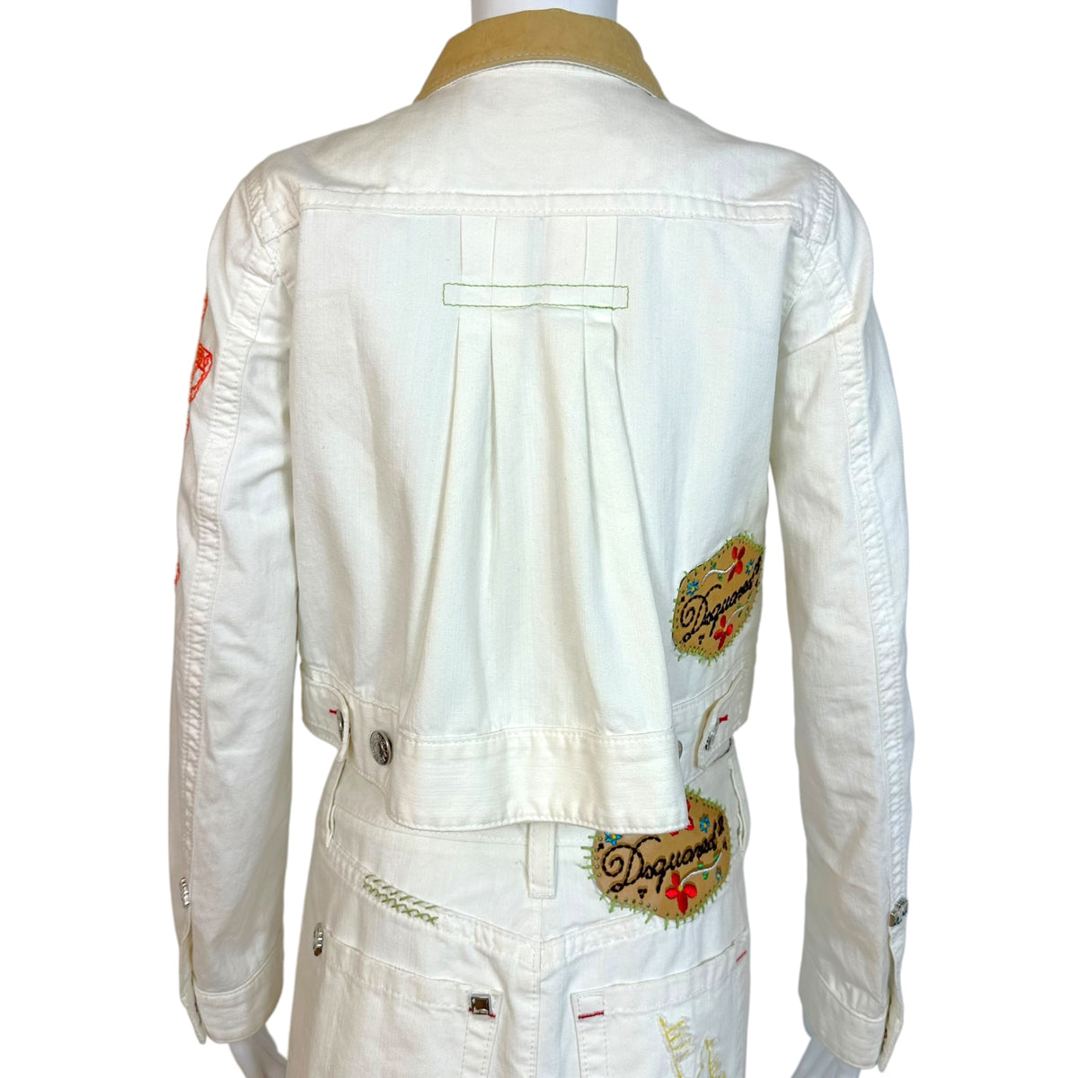 Dsquared2 White Denim Embroidered Crop Jacket