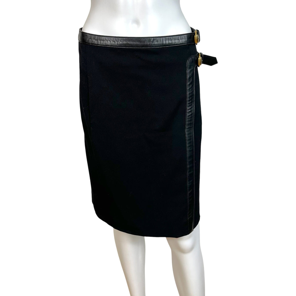 Gucci F/W 2008 Leather Trim Double Buckle Midi Skirt