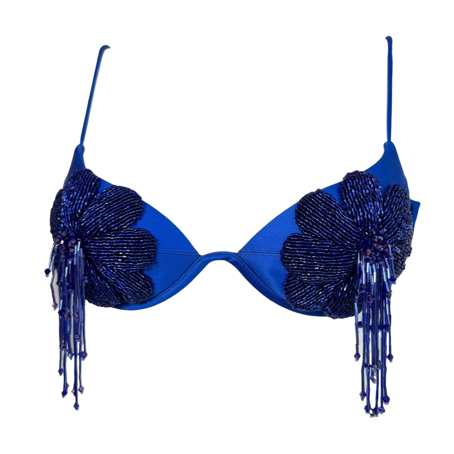 Fanci Club Blue Flower Beaded Satin Bra Top