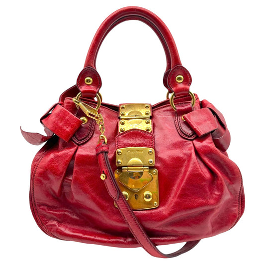 Miu Miu Red & Gold Bow Embellished 2-Way Small Bowler Bag