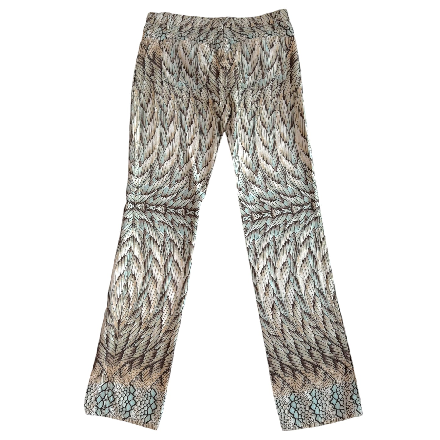 Roberto Cavalli Brown Blue Feather Print Jeans