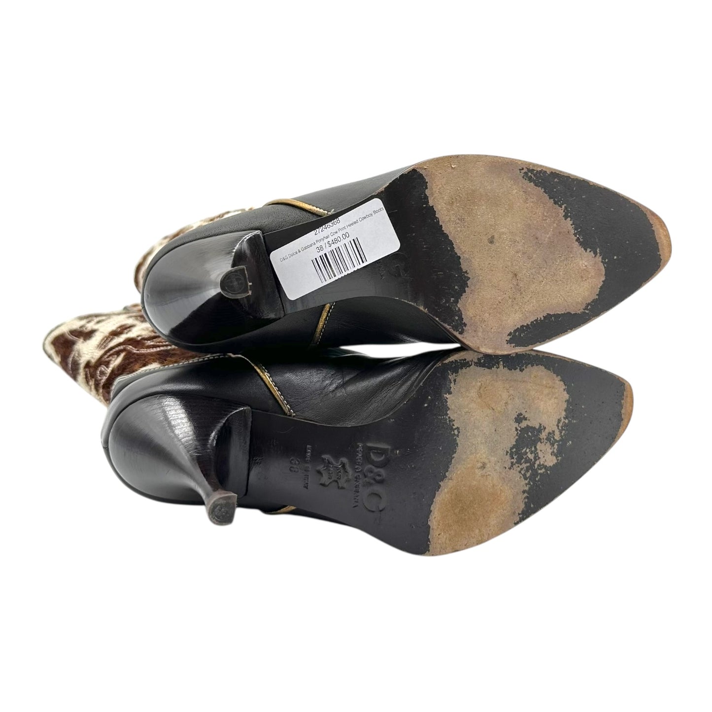 D&G Dolce & Gabbana Ponyhair Cow Print Heeled Cowboy Boots