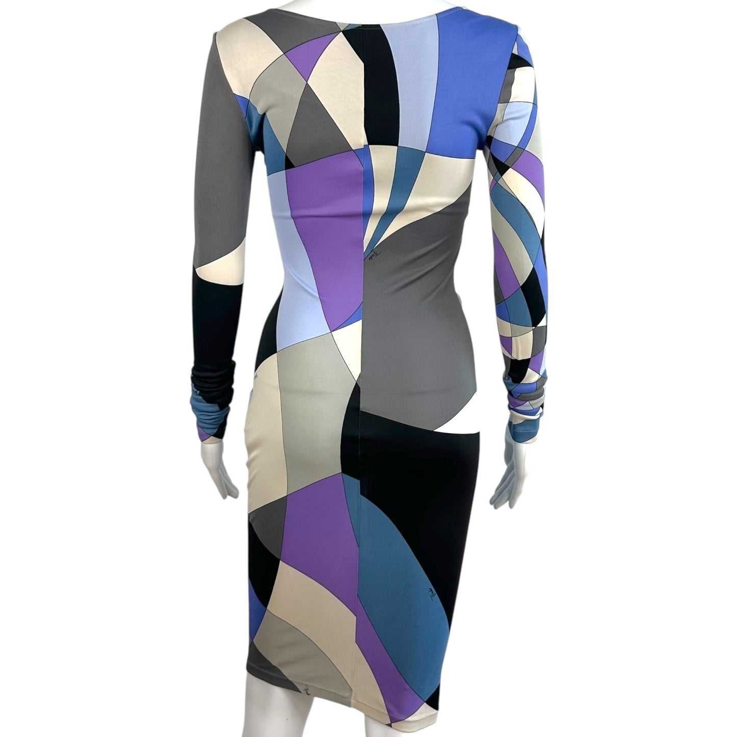 Emilio Pucci Blue & Purple Printed Longsleeve Midi Dress