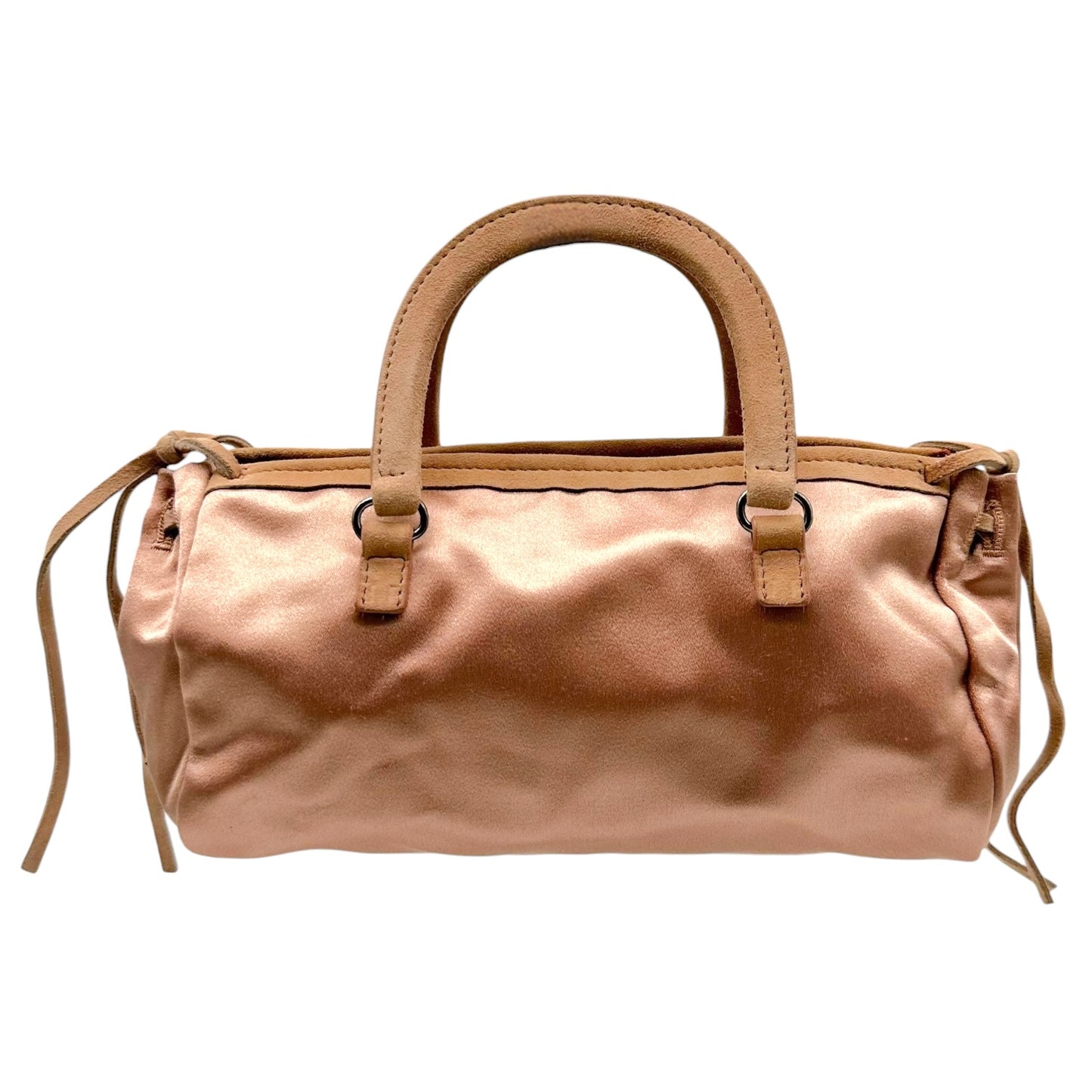 Prada Light Pink Silk & Suede Mini Bowler Handbag