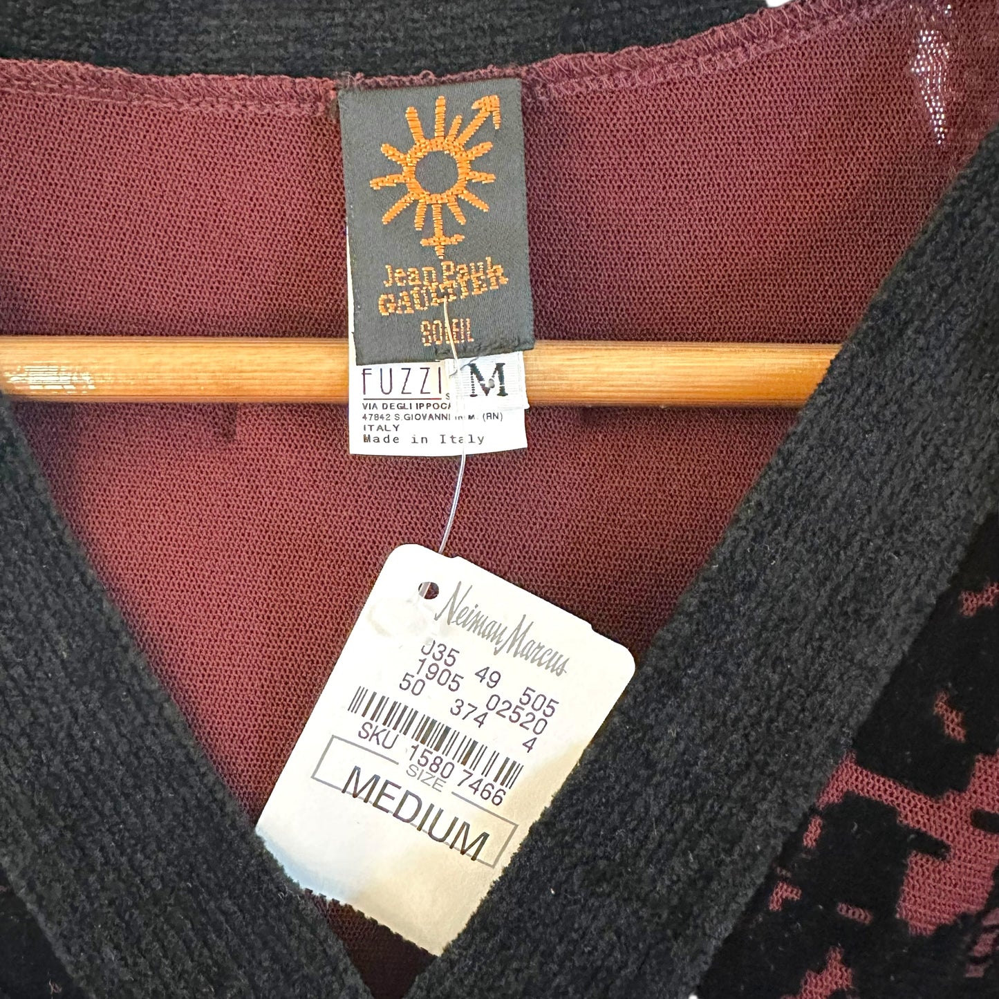 Jean Paul Gaultier Burgundy Mesh & Black Velvet Longsleeve Top