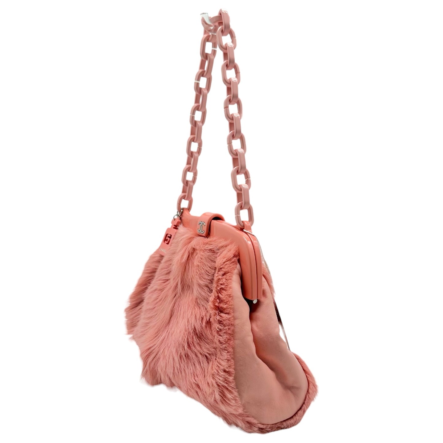 Chanel No.5 Pink Fur & Resin Chain Strap Frame Shoulder Bag 2005-06