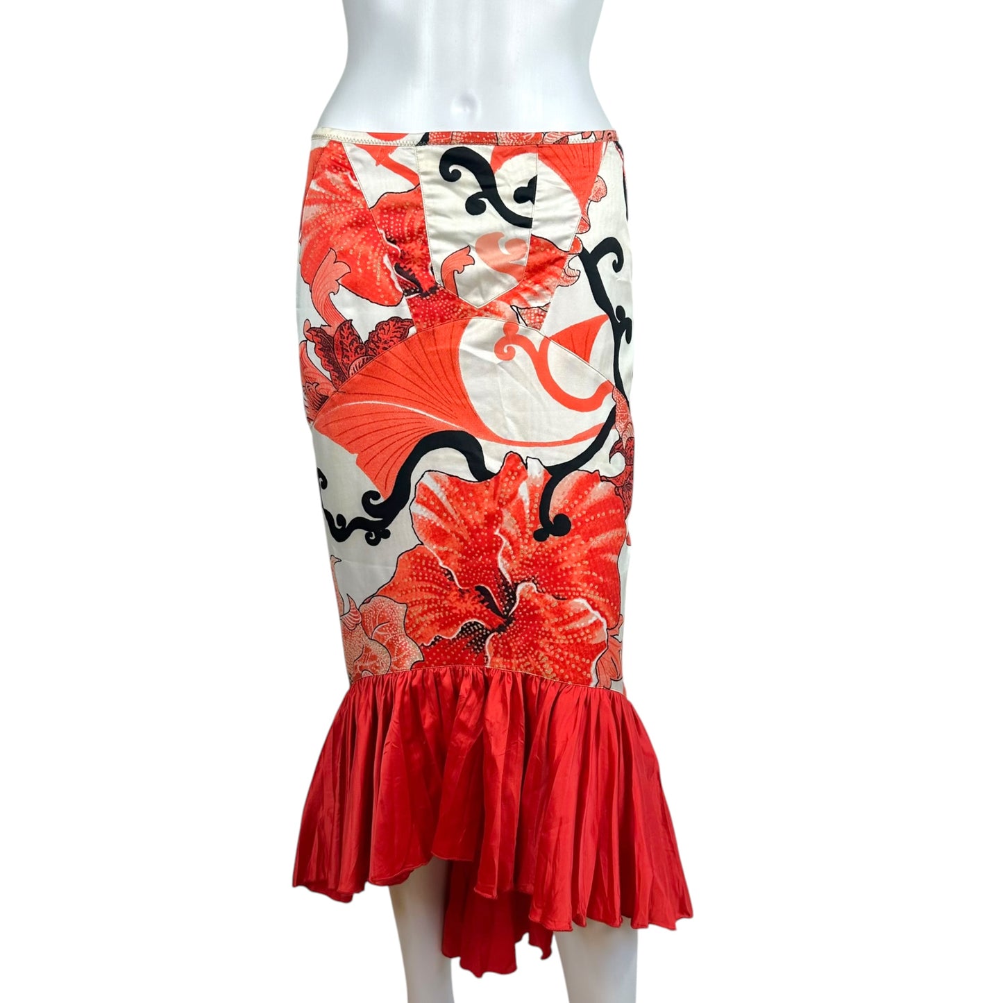 Roberto Cavalli Red Floral Fit And Flare Skirt