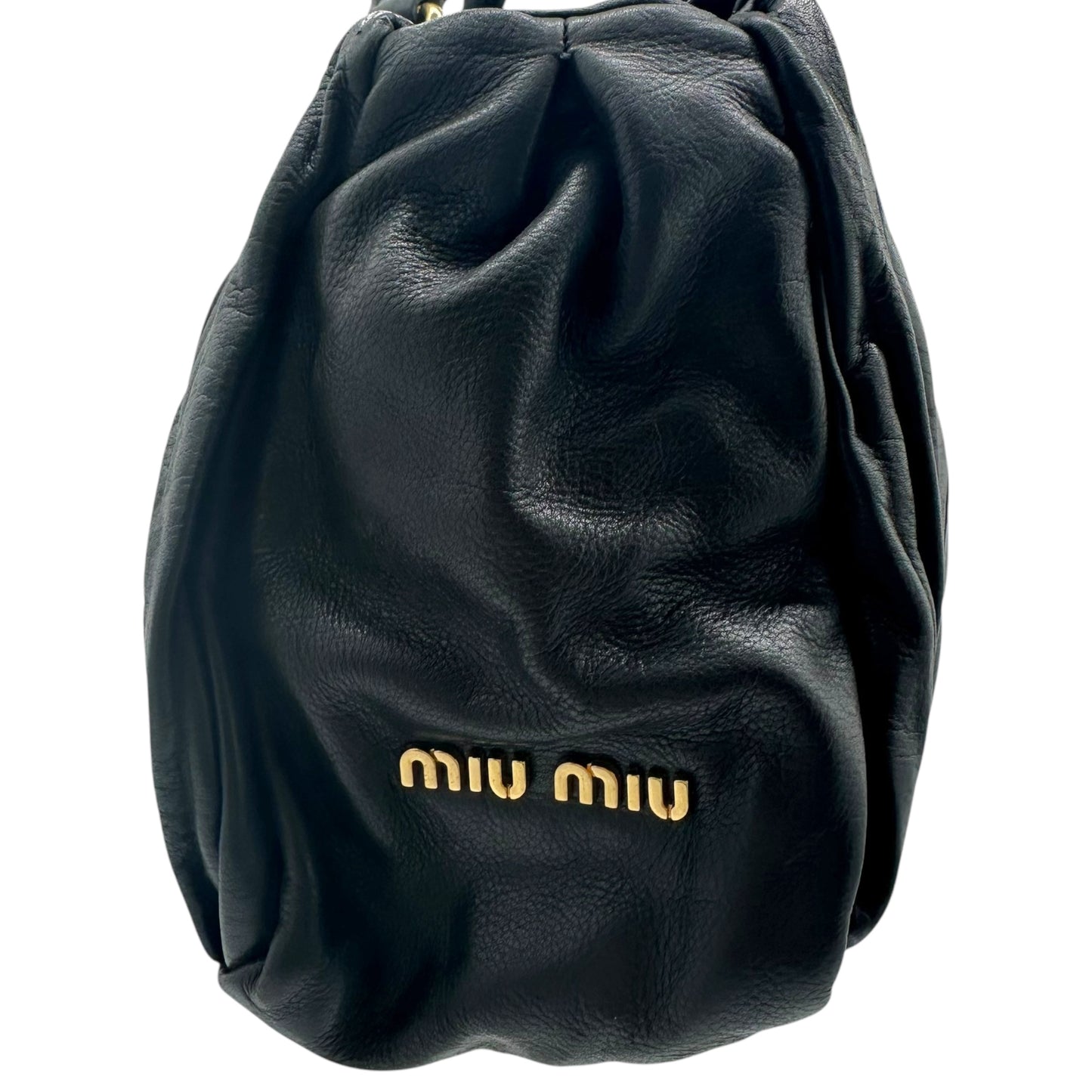 Miu Miu Black Pleathed Leather & Gold Studded 2-Way Bag - Outfit Repeater