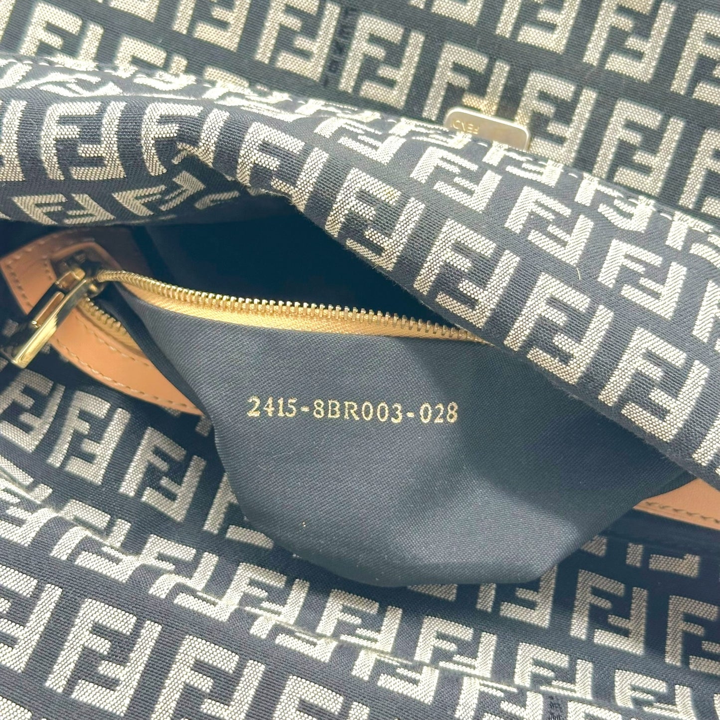 Fendi Fold-Over Baguette Bag Black Beige Zucchino Monogram