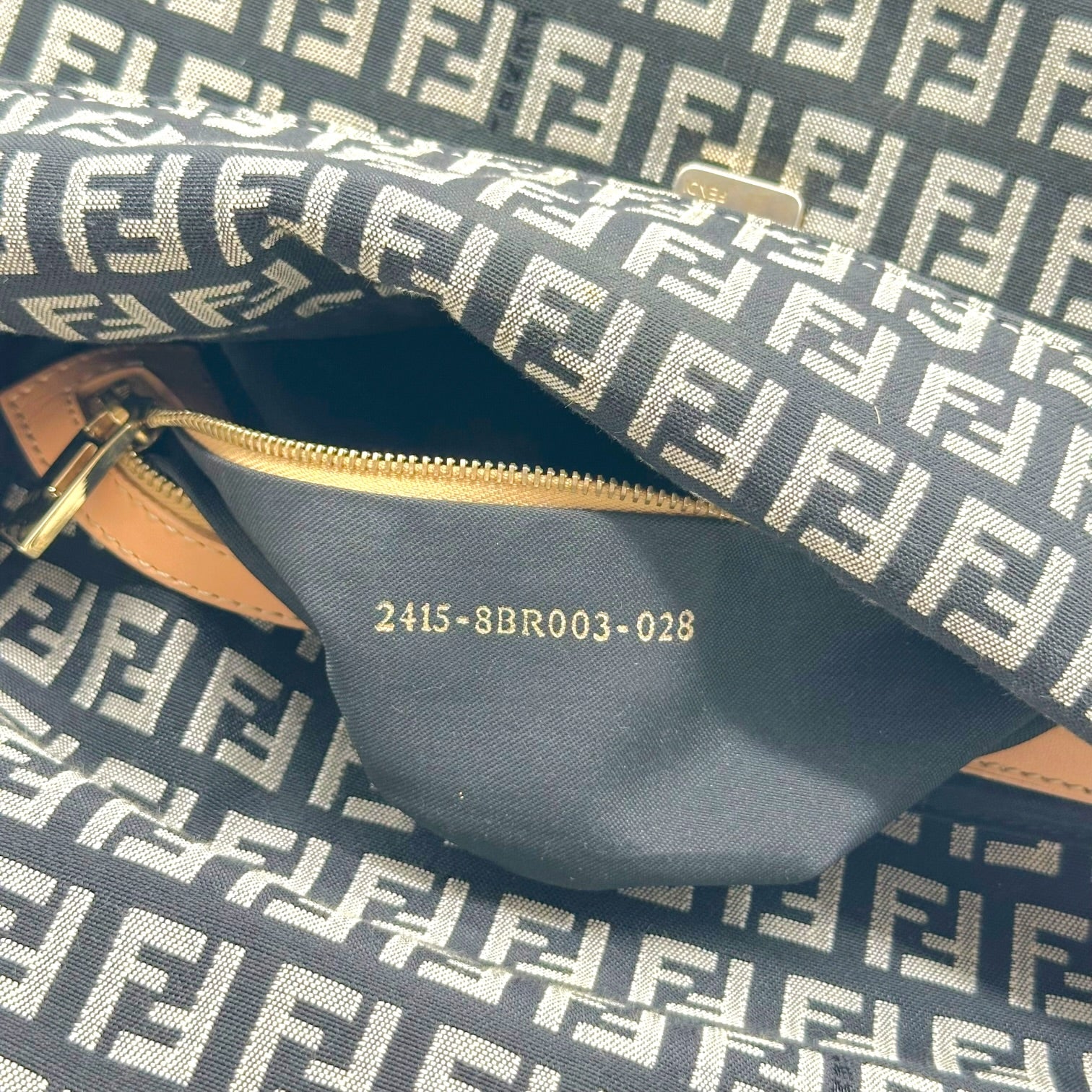 Fendi Fold-Over Baguette Bag Black Beige Zucchino Monogram