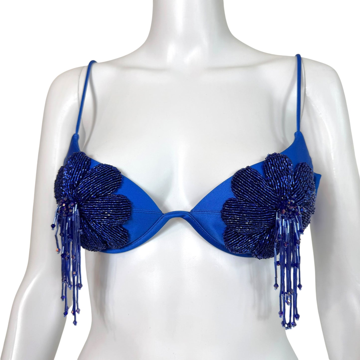 Fanci Club Blue Flower Beaded Satin Bra Top