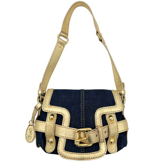 D&G Dolce & Gabbana Denim & Gold Leather Mini Shoulder Bag